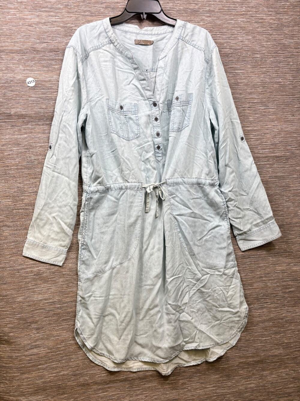 Prana Abbey Tencel Cinch Waist Dress Womens Size XL Chambray Long Sleeve